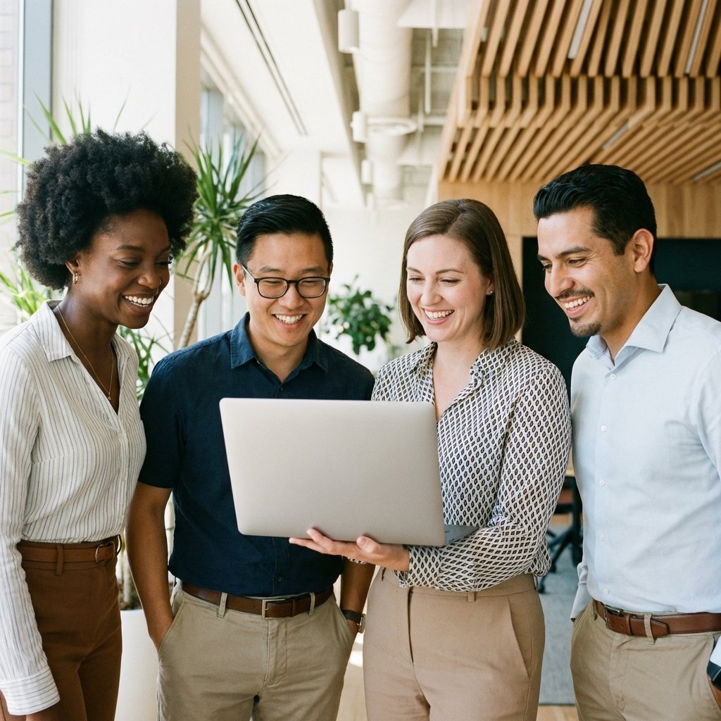 People collaborating around a laptop
