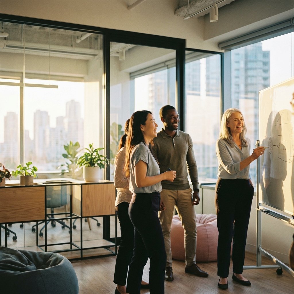 Team collaborating in modern office